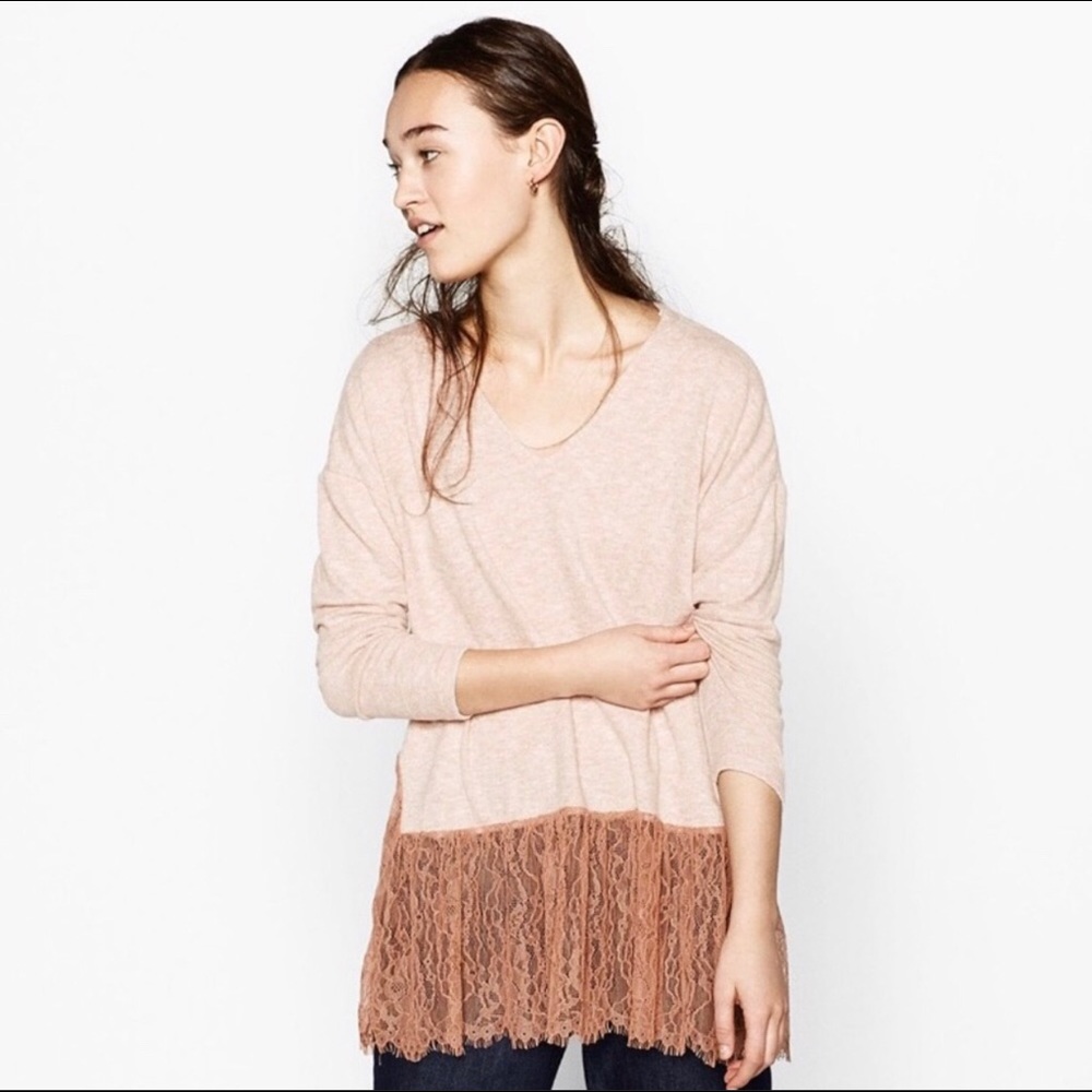 Zara heather pink sweater with lace hem